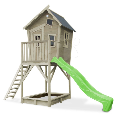Domček cédrový na pilieroch Crooky 700 Exit Toys s vodeodolnou strechou 2,28 m šmykľavkou a pies