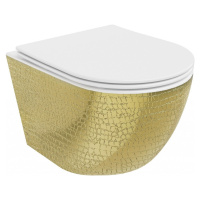 MEXEN - Lena Závesná WC misa vrátane sedátka s slow-slim, duroplast, biela/zlatá so vzorom 30224