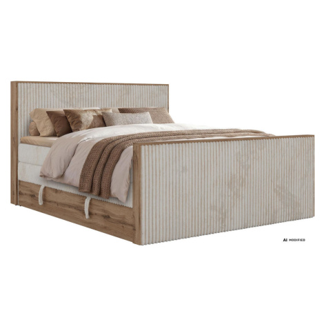 MKS BOXSPRINGOVÁ POSTEĽ WOOD KING DUO 180/200 - Béžová Manšester - Topper T25 - H4 (tvrdý)