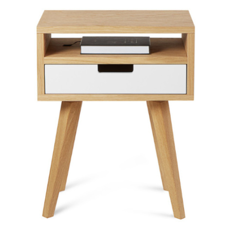 Benlemi Drevený nočný stolík v scandi štýle HYLLE biely Zvoľte kvalitu dreva: 1. Dubový masív tr