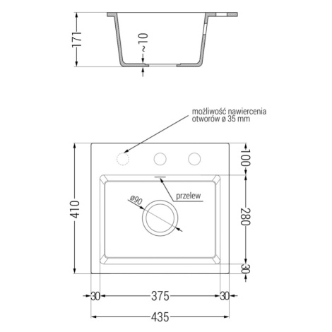 Mexen Milo, granitový drez 435x410x171 mm, 1-komorový a drezová batéria Carla, šedá, 6505-71-670