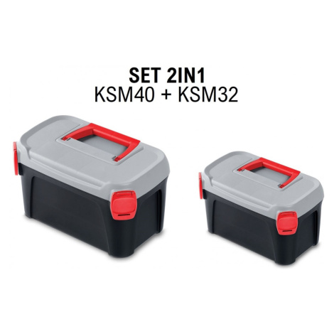 Sada kufrů na nářadí 2 ks SMARTTIX 38 x 23,4 x 22,5 cm černo-šedo-červená Prosperplast