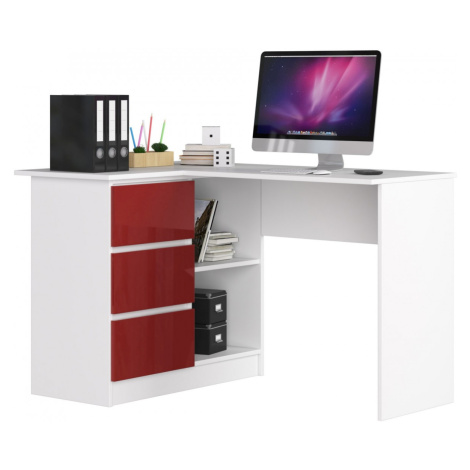 Rohový písací stôl B16 124 cm biely/červený ľavý