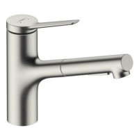 Drezová batéria Hansgrohe Zesis s vyťahovacou spŕškou, 2 prúdy nerez 74803800