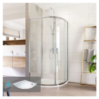 MEREO - Sprchovací set: LIMA, štvrťkruh, 100 cm, chróm  ALU, sklo Číre, vanička z liatého mramor