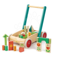 Drevené chodítko s kockami Baby Block Walker Tender Leaf Toys vozík s maľovanými obrázkami 29 ko