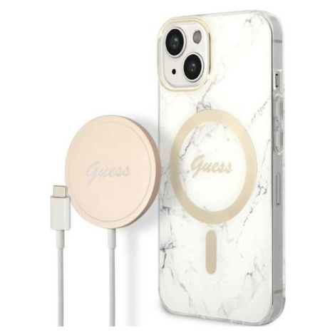 Set plastové puzdro a nabíjačka Guess na Apple iPhone 14 Plus GUBPP14MHMEACSH Magsafe IMG Marble