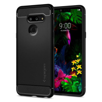 LG G8 ThinQ G820Q, silikónové puzdro, Spigen Rugged Armor, karbónový vzor, čierne