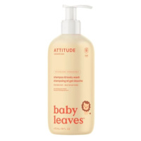 ATTITUDE Baby leaves detské telové mydlo a šampón 2 v 1 s vôňou hruškovej šťavy 473 ml