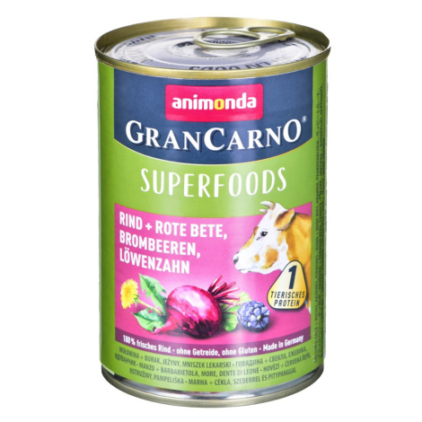 ANIMONDA GranCarno Superfoods příchuť: hovězí maso, červená řepa, ostružina, pampeliška - plecho