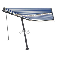 vidaXL Automatická markíza, LED a senzor vetra 300x250 cm modro-biela