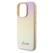 Guess PU Leather Iridescent Metal Script Zadný Kryt pre iPhone 15 Pro Gold