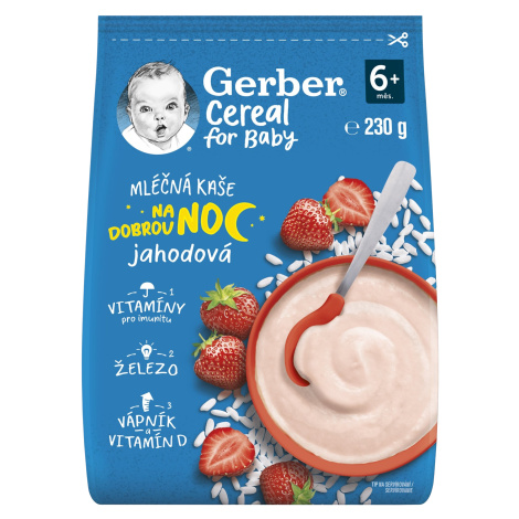 GERBER Cereal mliečna kaša jahodová Na dobrú noc 230 g