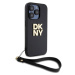 DKNY PU Leather Stack Logo Wrist Strap Zadný Kryt pre iPhone 15 Pro Black