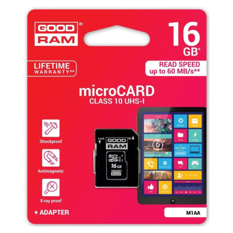 Pamäťová karta microSDHC 16GB Goodram s adaptérom