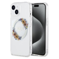 Guess PC/TPU Flowers Ring Glossy Logo MagSafe Zadný Kryt pre iPhone 13 Transparent