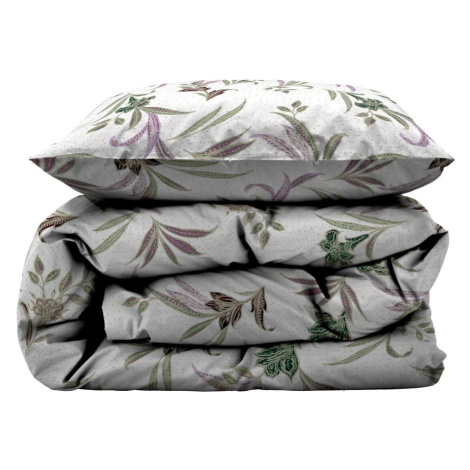 Zeleno-béžové predĺžené obliečky na jednolôžko z bavlneného saténu 140x220 cm Soft Tropic – Söda Södahl