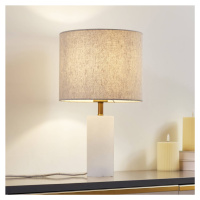 Stolná lampa Lindby alabaster, biela/béžová, Ø 25 cm, mramor, E27