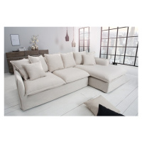 Estila Moderná rohová sedačka Heaven do obývačky s čalúnením z prírodného ľanu bielej farby 255c