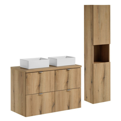 Koupelnová sestava Nova Oak Gaja se skříňkami a umyvadlem 100 cm dub evoke/bílá Comad
