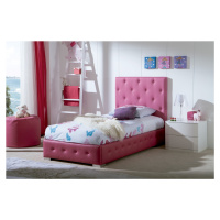 Estila Moderná dizajnová jednolôžková čalúnená posteľ Raquel s ružovým koženým poťahom s chester