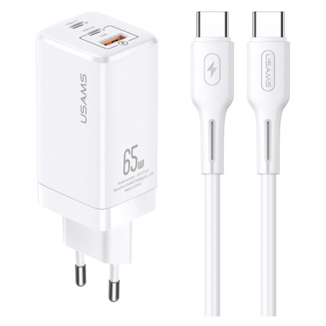 Rýchlonabíjačka USAMS T33 Gan 65W + USB-C/USB-C biela