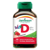 Jamieson Vitamín D3 Kids 400 IU s príchuťou jahody pre deti 100 tabliet na cmúľanie