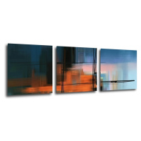Impresi Obraz Abstrakt modrý s oranžovým detailom - 90 x 30 cm (3 dielny)