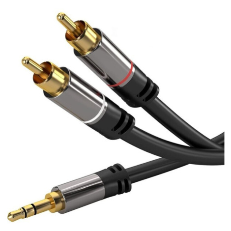 PremiumCord tienený kábel stereo Jack 3.5mm - 2x Cinch M/M HQ čierny 3m