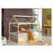 Domčeková detská posteľ z borovicového dreva s výsuvným lôžkom a úložným priestorom v prírodnej 