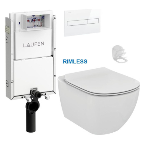 LAUFEN Podomít. systém LIS TW1 SET s bielym tlačidlom + WC Ideal Standard Tesi se sedlem RIMLESS