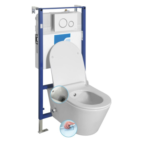 Závesné WC AVVA CLEANWASH, integrovaná batéria a bidetová sprcha so skrytou nádržkou a tlačidlom Sapho
