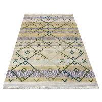 domtextilu.sk Originálny zelený koberec v etno štýle s farebným vzorom 39663-183543