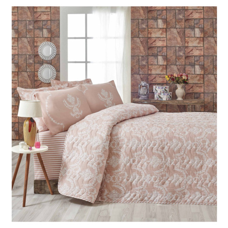 Přehoz přes postel na dvoulůžko s povlaky na polštáře Alanur 200x220 cm růžový