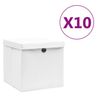 vidaXL Úložné boxy s vekom 10 ks, 28x28x28 cm, biele