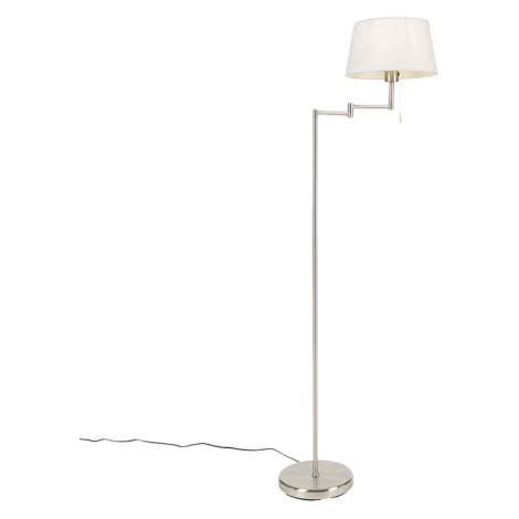 Klasická stojaca lampa z ocele s nastaviteľným bielym tienidlom - Ladas QAZQA