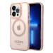 Kryt Guess iPhone 14 Pro 6,1" pink hard case Gold Outline Translucent MagSafe (GUHMP14LHTCMP)