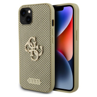 Guess PU Perforated 4G Glitter Metal Logo Zadný Kryt pre iPhone 15 Gold