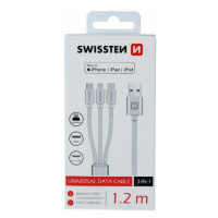 SWISSTEN DÁTOVÝ KÁBEL TEXTILE 3in1 MFi 1,2 M STRIEBORNÝ