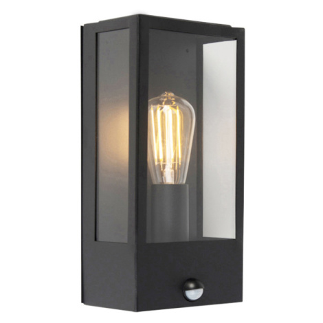 Vonkajšia nástenná lampa čierna s pohybovým senzorom IP44 - Rotterdam QAZQA