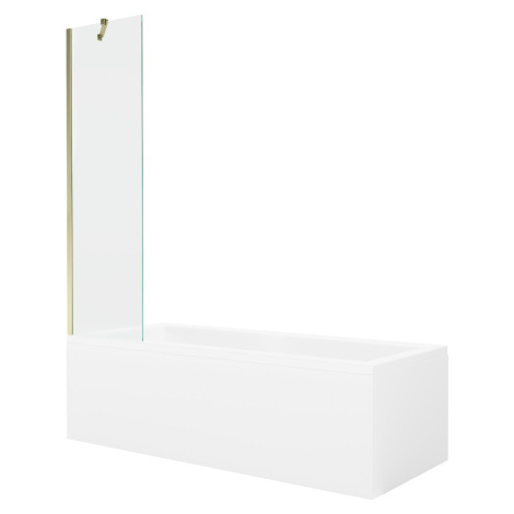 MEXEN/S - Cubik obdĺžniková vaňa 150 x 70 cm s panelom + vaňová zástena 50 cm, transparent, zlat