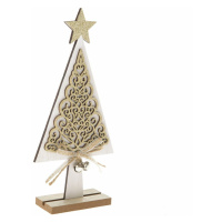 Drevený vianočný stromček Ornamente biela, 11 x 23 x 4 cm