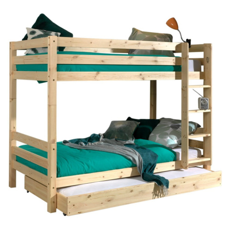 Poschodová detská posteľ z borovicového dreva s úložným priestorom v prírodnej farbe PINO – Vipa Vipack