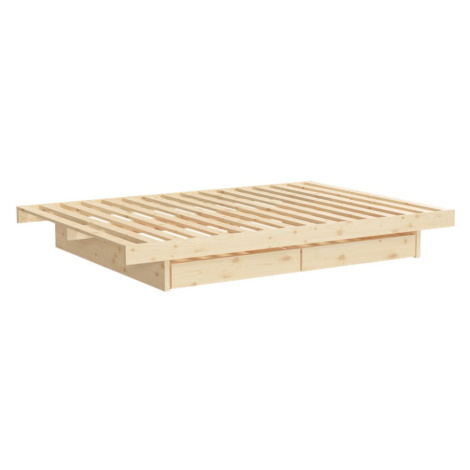 Dvojlôžková posteľ z borovicového dreva s úložným priestorom s roštom 160x200 cm v prírodnej far Karup Design