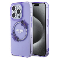 Guess Flowers Glossy Kryt s MagSafe pre iPhone 15 Pro Max, Fialový