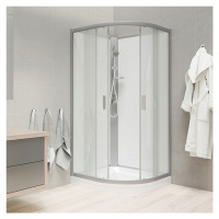 MEREO - Sprchový box, štvrťkruh,100cm, satin ALU, sklo Point, zadne steny biele, liatá vanička, 