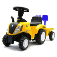 Detské odrážadlo traktor s vlečkou a náradim Baby Mix New Holland žltý