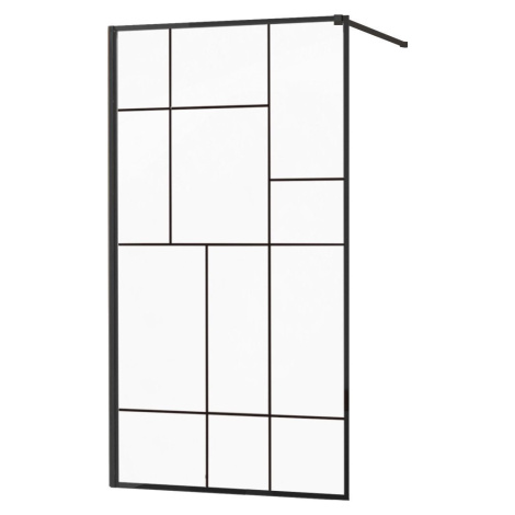 MEXEN/S - KIOTO Sprchová zástena WALK-IN 90x200 cm 8 mm, čierna, čierny vzor 2 800-090-101-70-78