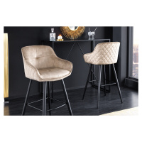 Estila Glamour dizajnová barová stolička Rufus s béžovým champagne poťahom a čiernou konštrukcio