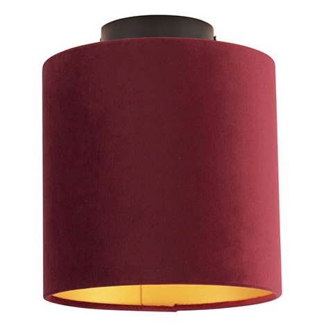 Stropné svietidlo s velúrovým tienidlom červené so zlatým 20 cm - čierne Combi QAZQA